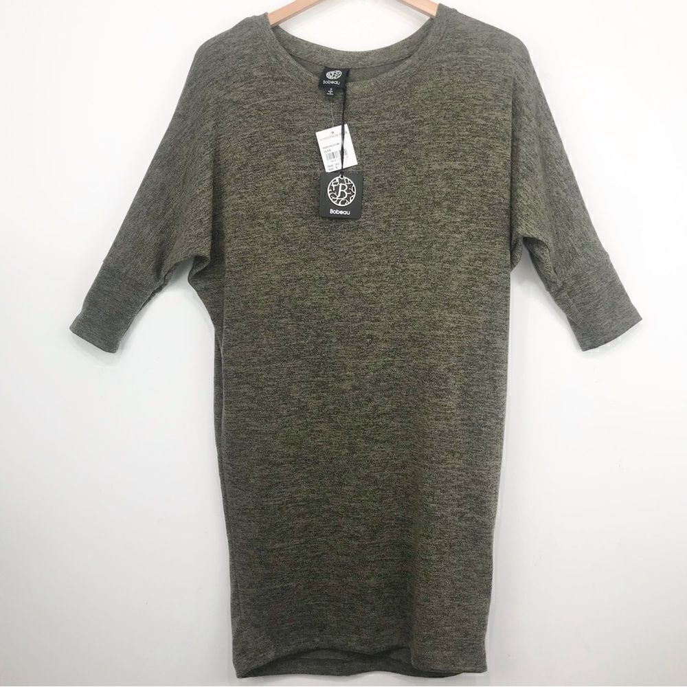 Babeau Olive Green Marled Knit Shimmer Tunic Dress NEW